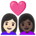 👩🏻‍❤️‍👩🏿 couple with heart: woman, woman, light skin tone, dark skin tone display on Google